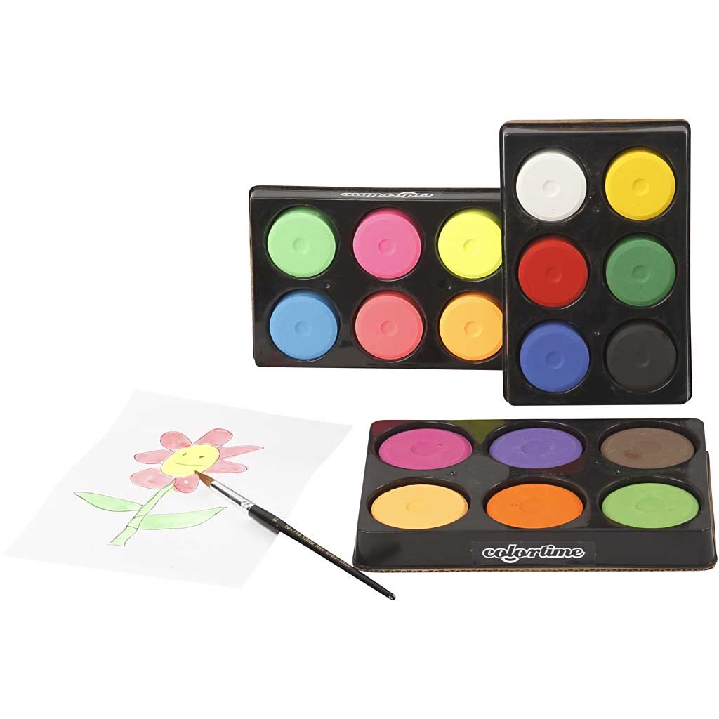 Waterverf, H: 16 mm, d 44 mm, neon kleuren, 1 doos [HOB-34591]