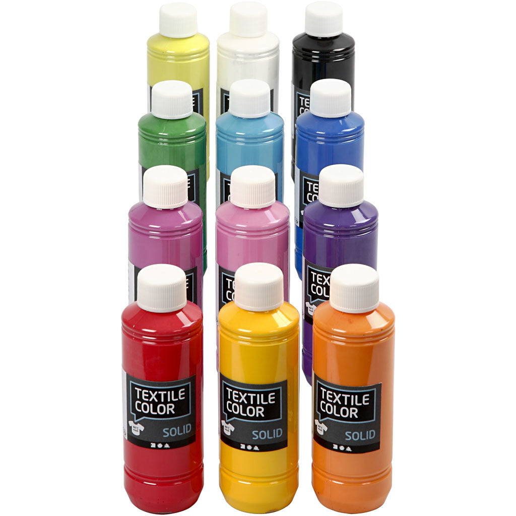 Textielkleur, dekkend, diverse kleuren, 12x250 ml/ 1 doos [HOB-34626]