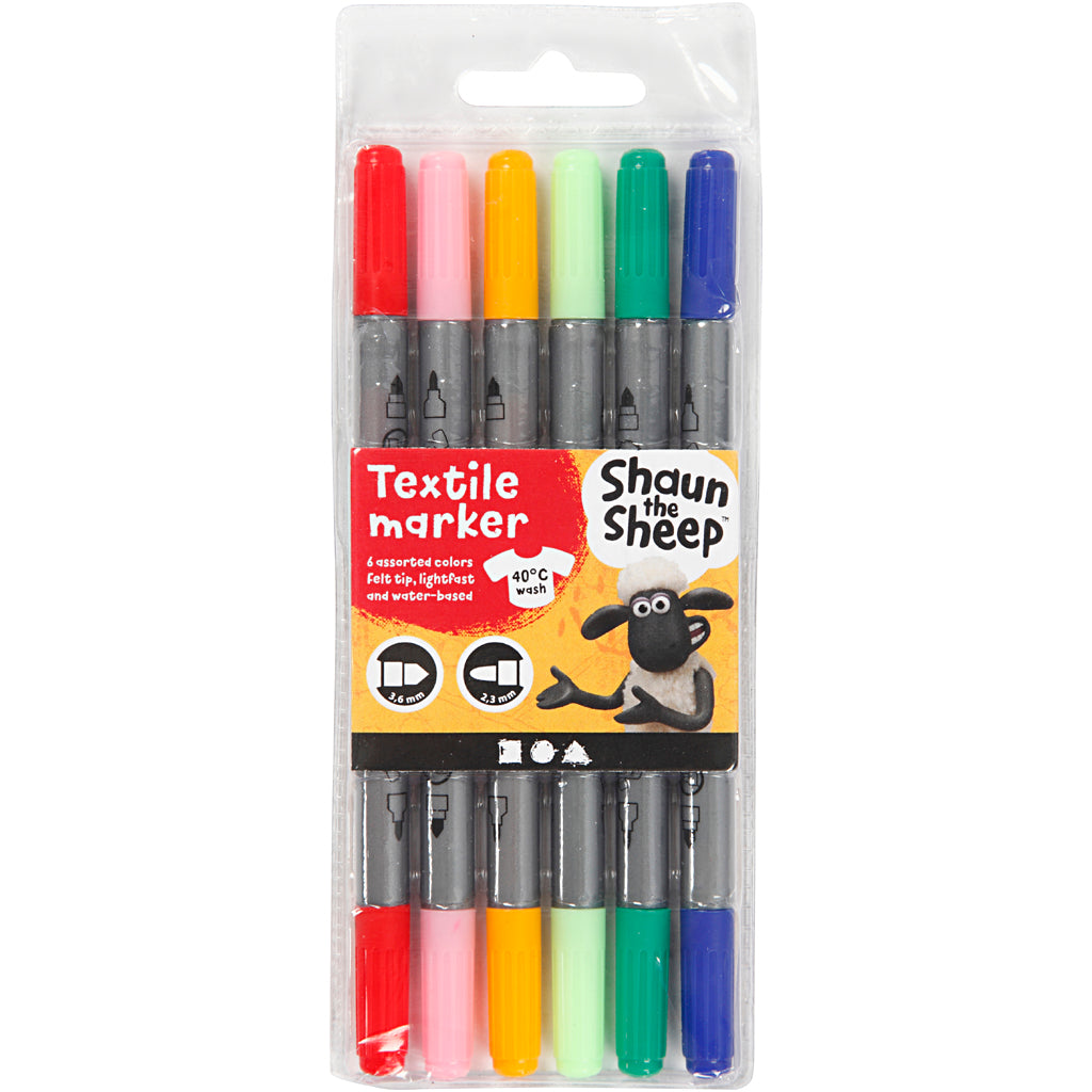Textielstiften, lijndikte 2,3+3,6, diverse kleuren, 6 stuk/ 1 doos [HOB-348394]