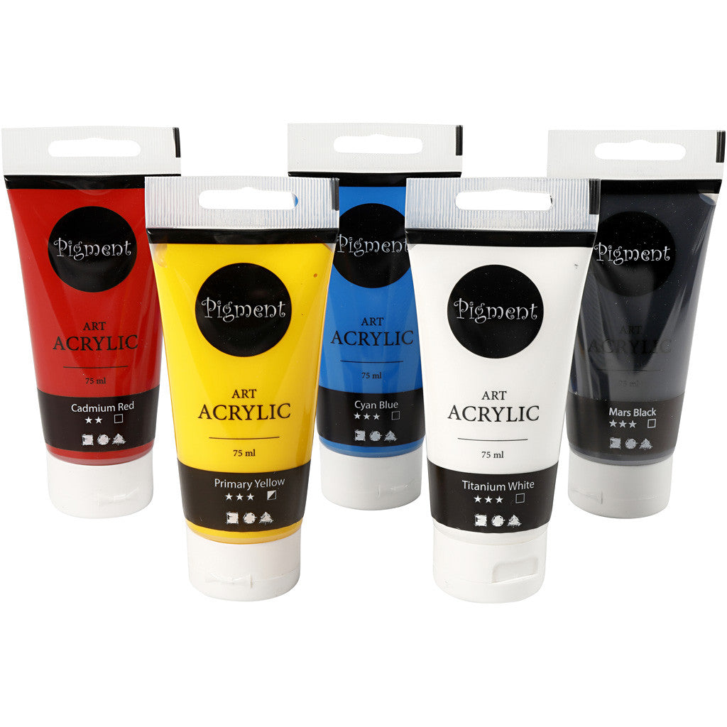 Acryl Verf, Color School, semi-glanzend, diverse kleuren, 5x75 ml/ 1 doos [HOB-35135]