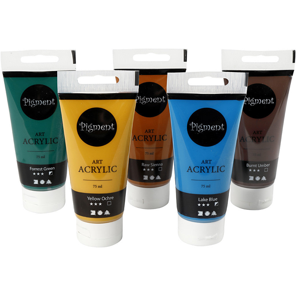 Acryl Verf, Natuurlijke kleuren, semi-glanzend, diverse kleuren, 5x75 ml/ 1 doos [HOB-35136]