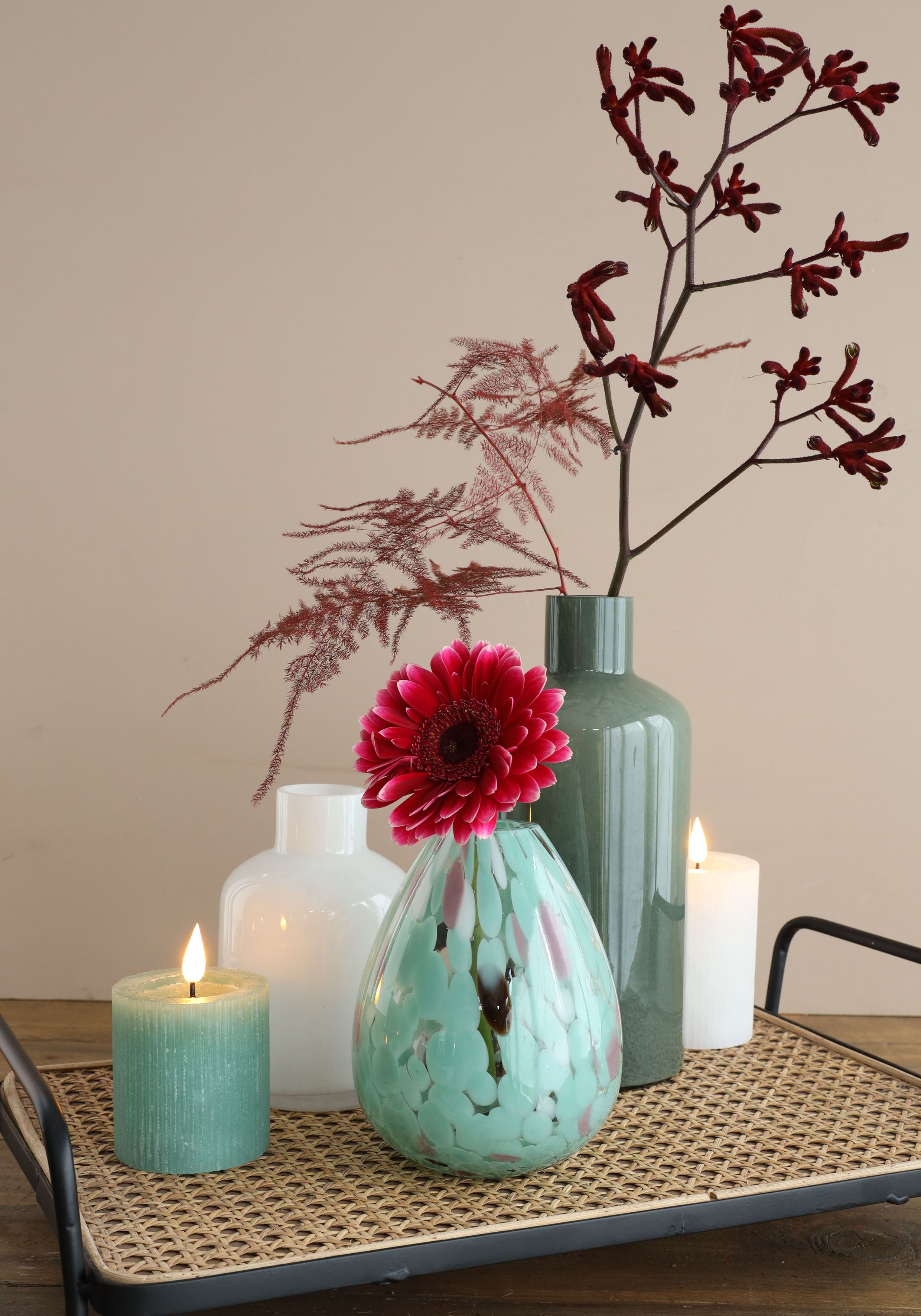 LED Pillar kaars Ø7 h. 7,5cm euaclyptus groen (1 st) [IFS-32605]