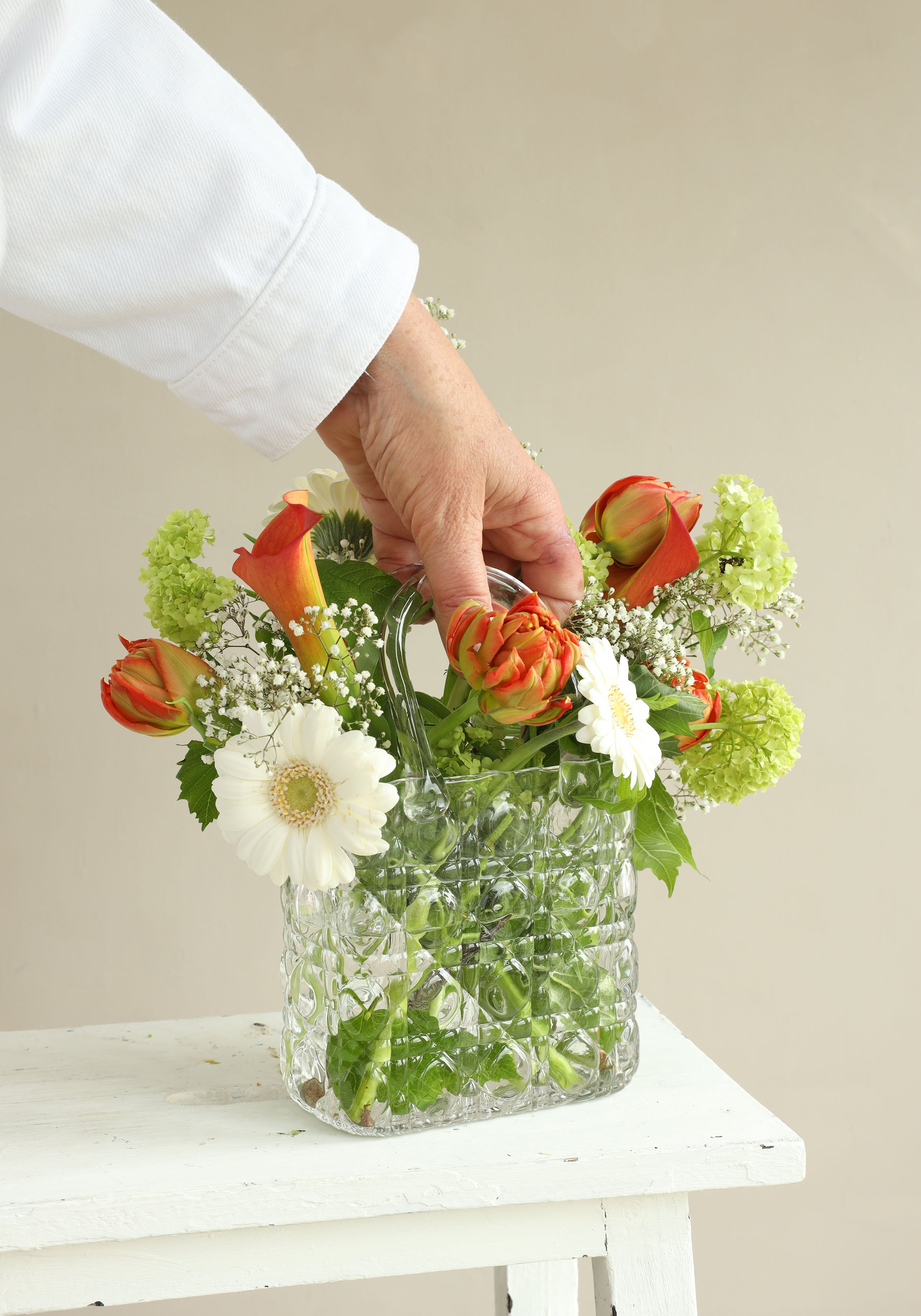 Handtas vaas Elysee glazen handvat l.14 x b.9,5 x h.22 cm helder (1 st) [IFS-37230]