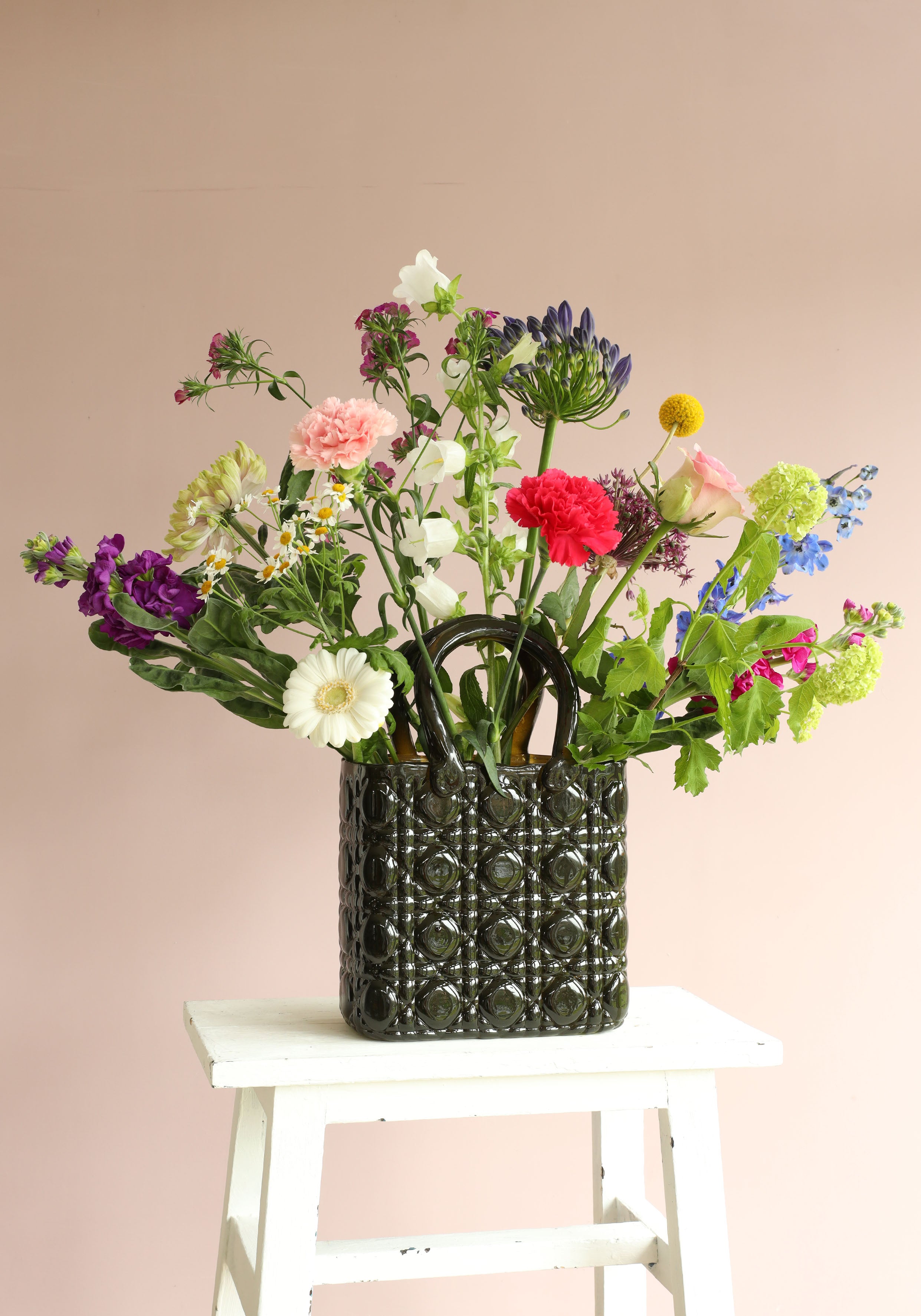 Handtas vaas Elysee glazen handvat l.14 x b.9,5 x h.22 cm donkergroen (1 st) [IFS-37235]