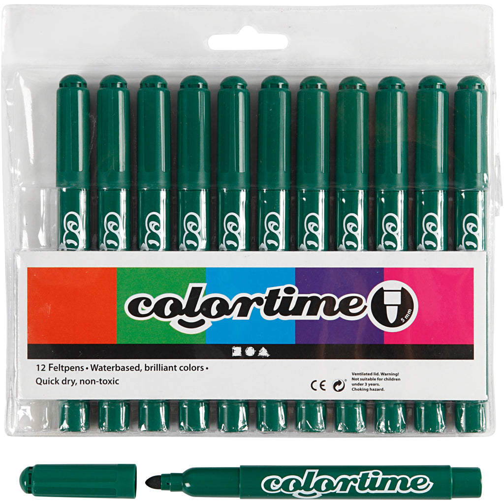 Colortime Markers, line 5 mm, dark green, 12 pc