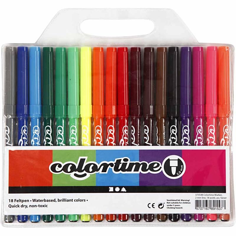 Colortime stiften, lijndikte 2 mm, diverse kleuren, 18 stuk/ 1 doos [HOB-373548]