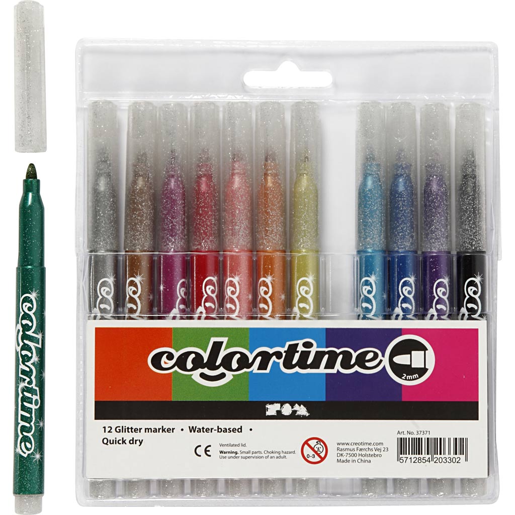 Colortime glitterstiften, lijndikte: 4,2 mm, diverse kleuren, 12stuks [HOB37371]