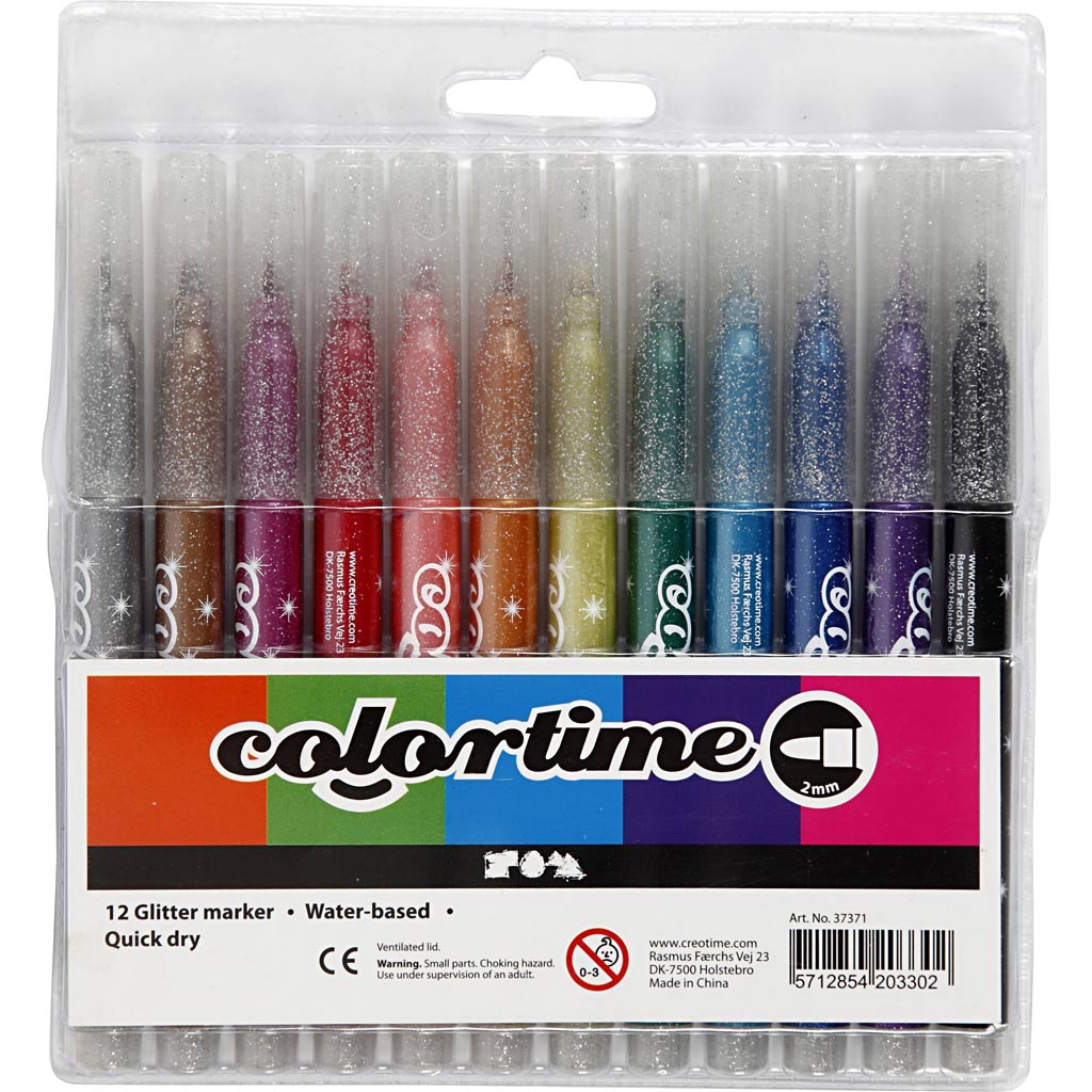 Colortime glitterstiften, lijndikte: 4,2 mm, diverse kleuren, 12stuks [HOB37371]