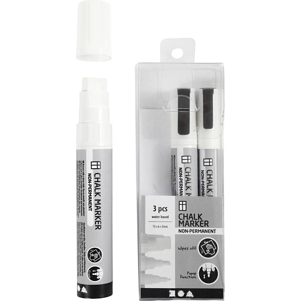 Krijtstiften, lijndikte 3+6+15 mm, wit, 3 stuk/ 1 doos [HOB-37388]