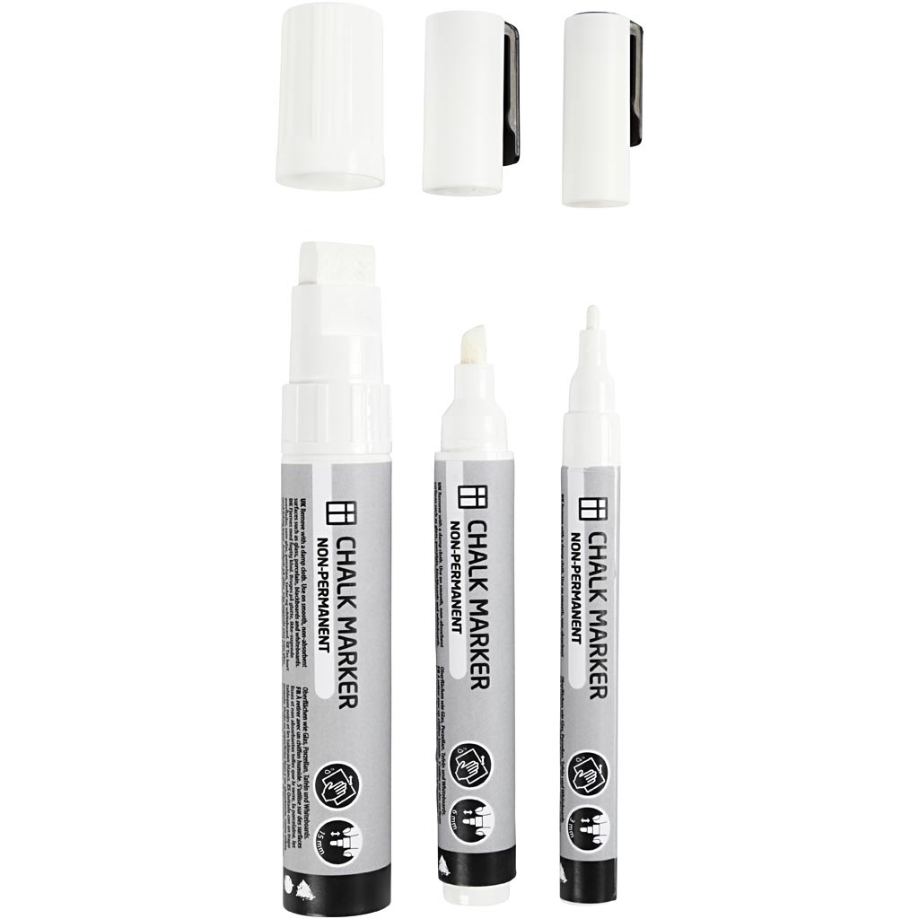 Krijtstiften, lijndikte 3+6+15 mm, wit, 3 stuk/ 1 doos [HOB-37388]