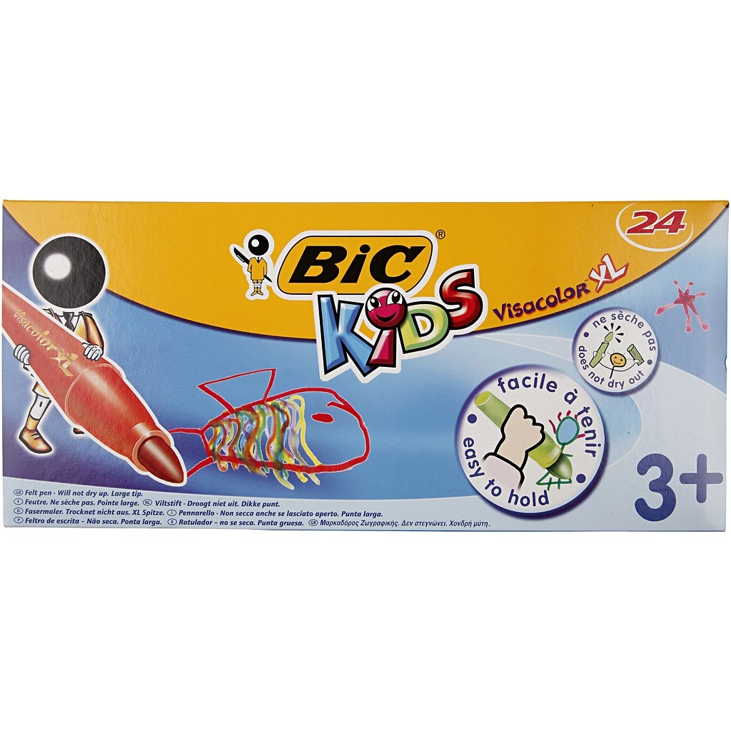 BIC Visa Color Kleurstiften, lijndikte 3 mm, diverse kleuren, 24 stuk/ 1 doos [HOB-37491]
