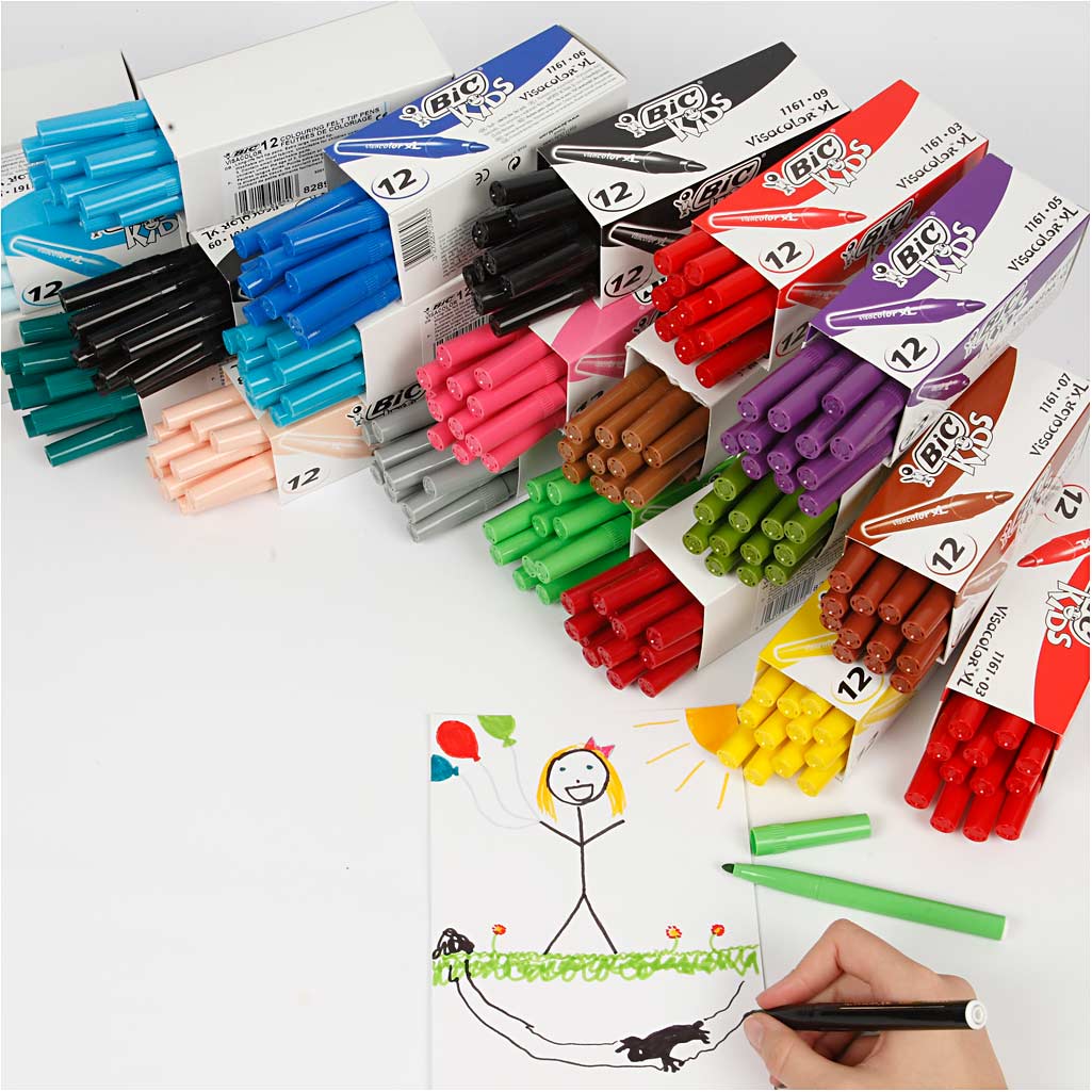 BIC Visa Color Kleurstiften, lijndikte 3 mm, diverse kleuren, 12x24 stuk/ 1 doos [HOB-37498]
