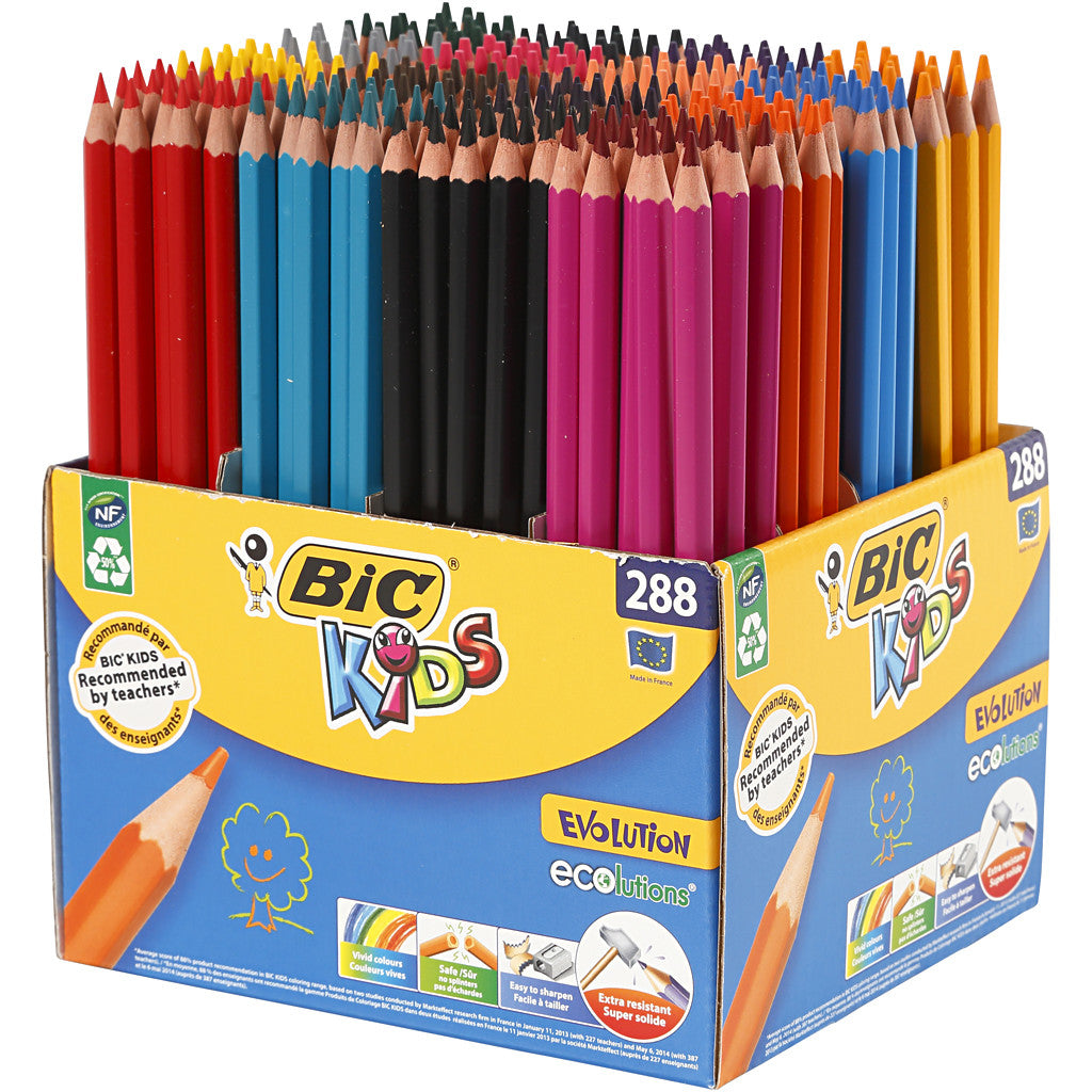 BIC Evolution Kleurpotloden, L: 17,5 cm, vulling 3 mm, diverse kleuren, 288 stuk/ 1 doos [HOB-37584]