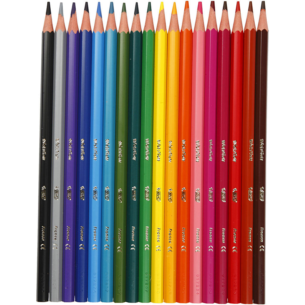BIC Evolution Kleurpotloden, zeskantig, L: 17,5 cm, vulling 3 mm, diverse kleuren, 18 stuk/ 1 doos [HOB-37589]