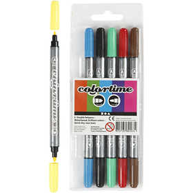 Colortime Dubbelstift, lijndikte 2,3+3,6 mm, standaardkleuren, 6 stuk/ 1 doos [HOB-37984]