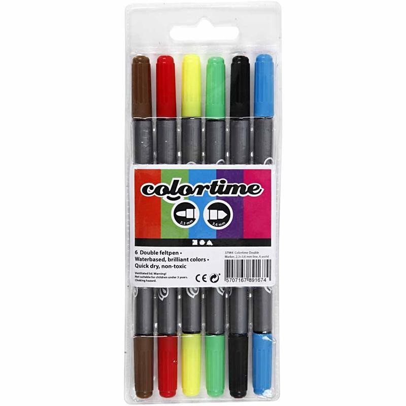 Colortime Dubbelstift, lijndikte 2,3+3,6 mm, standaardkleuren, 6 stuk/ 1 doos [HOB-37984]