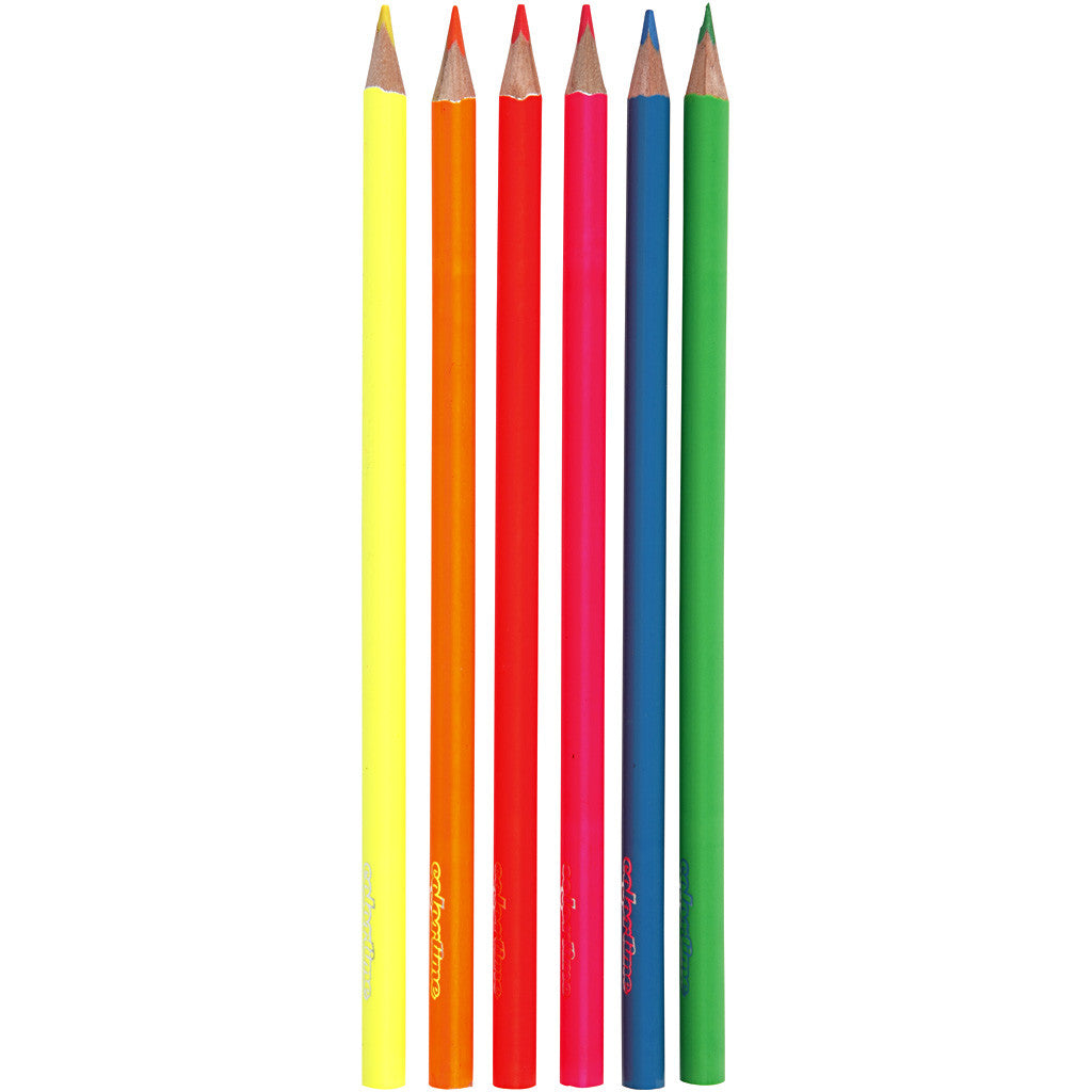Colortime Kleurpotloden, L: 17,45 cm, vulling 3 mm, neon kleuren, 6 stuk/ 1 doos [HOB-38096]