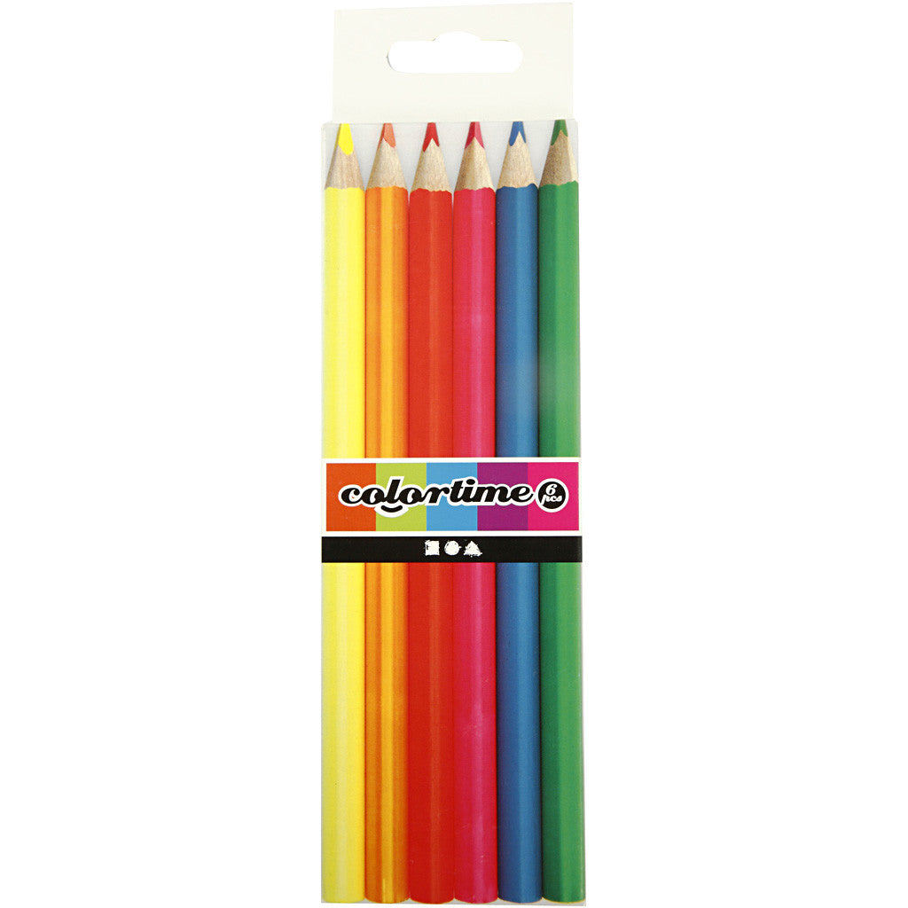 Colortime Kleurpotloden, L: 17,45 cm, vulling 3 mm, neon kleuren, 6 stuk/ 1 doos [HOB-38096]