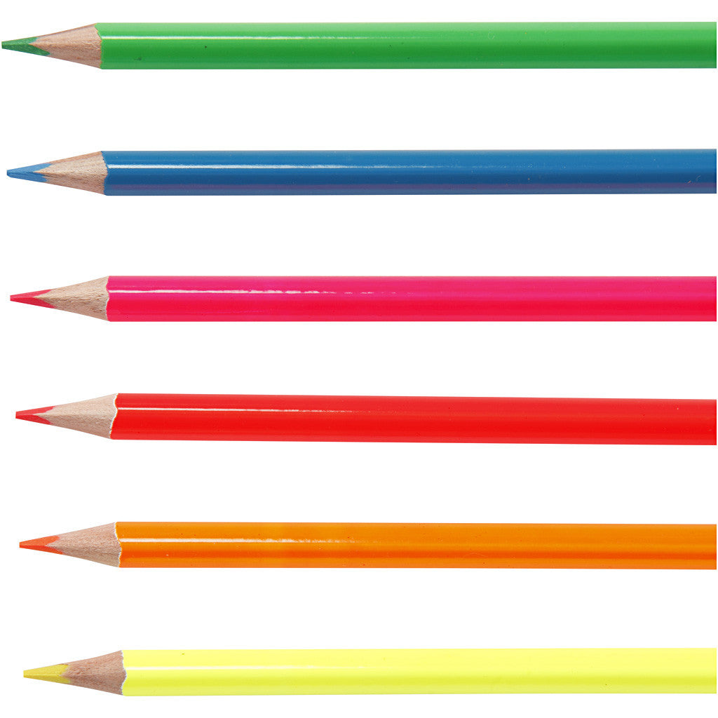 Colortime Kleurpotloden, L: 17,45 cm, vulling 3 mm, neon kleuren, 6 stuk/ 1 doos [HOB-38096]