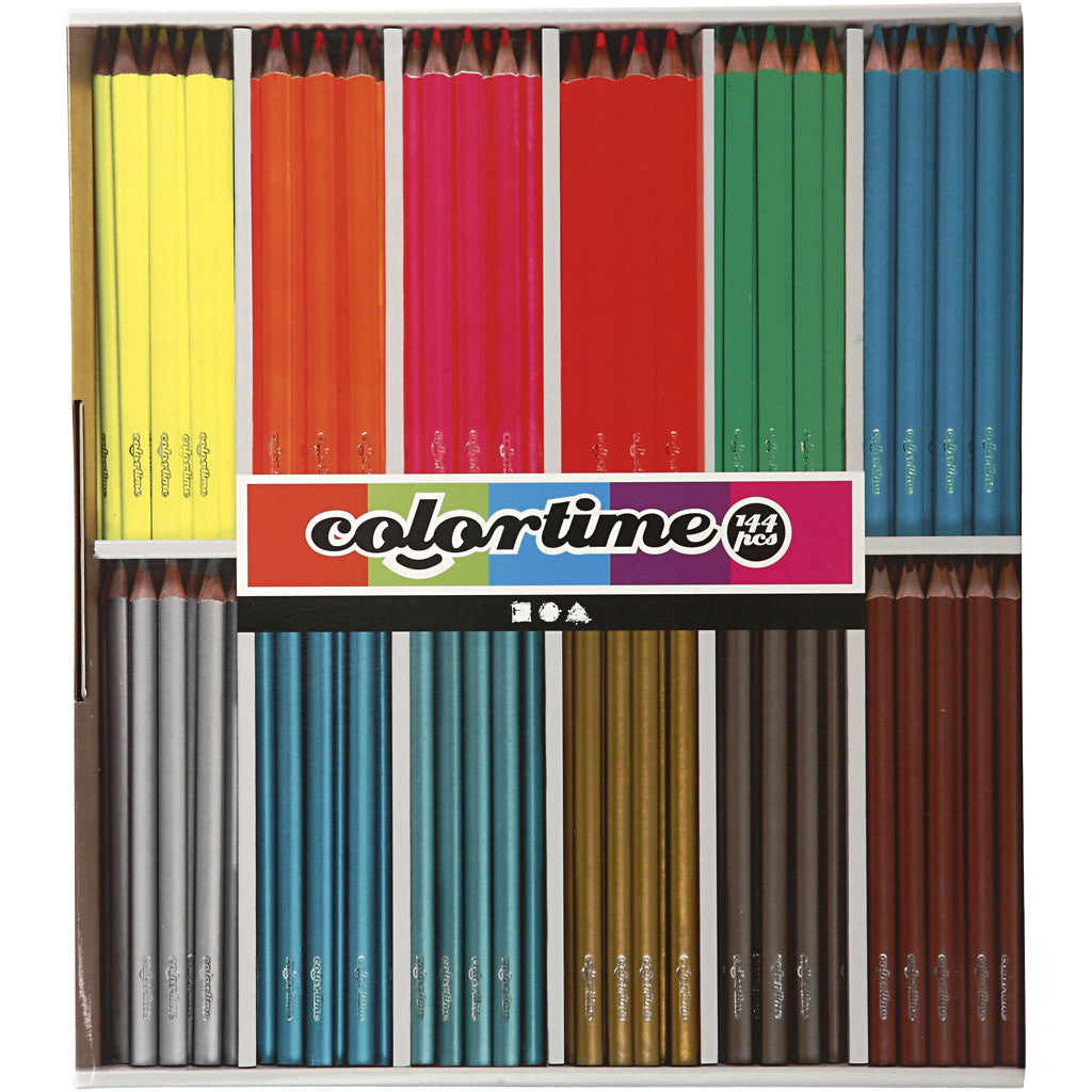 Colortime Kleurpotloden, L: 17,45 cm, vulling 3 mm, metallic kleuren, neon kleuren, 144 stuk/ 1 doos [HOB-38098]