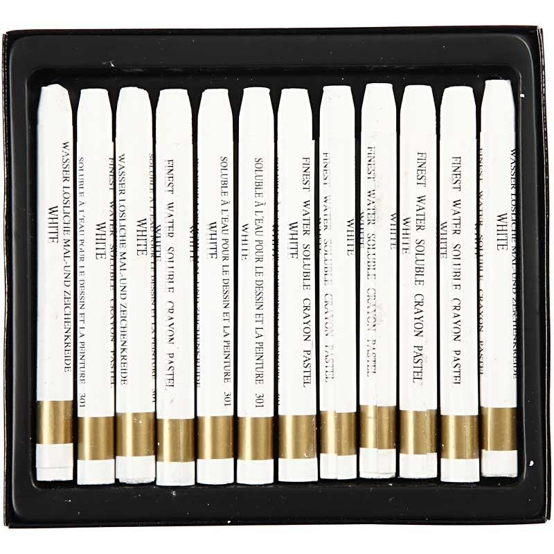 Aquarelkrijt, L: 9,3 cm, dikte 8 mm, wit (301), 12 stuk/ 1 doos [HOB-38288]