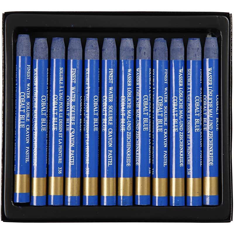 Aquarelkrijt, L: 9,3 cm, dikte 8 mm, kobalt blauw (338), 12 stuk/ 1 doos [HOB-38296]