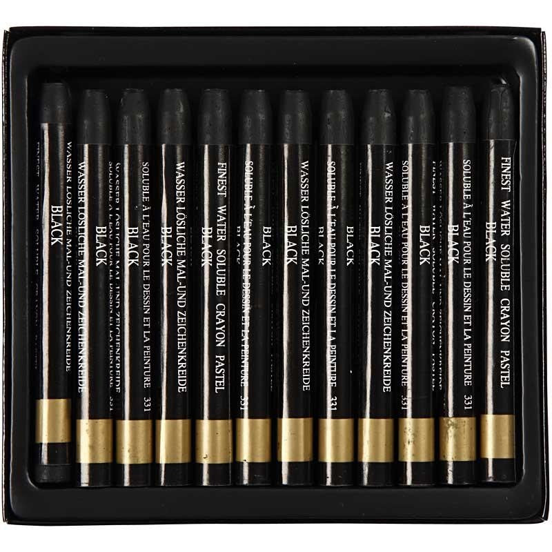 Aquarelkrijt, L: 9,3 cm, dikte 8 mm, zwart (331), 12 stuk/ 1 doos [HOB-38299]