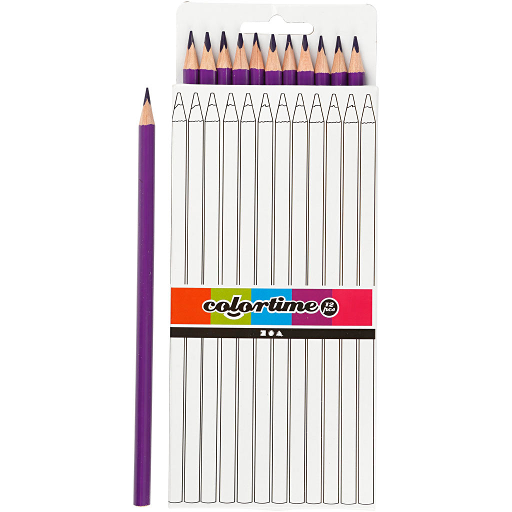 Colortime Colouring Pencils, L: 17 cm, lead 3 mm, purple, 12 pc