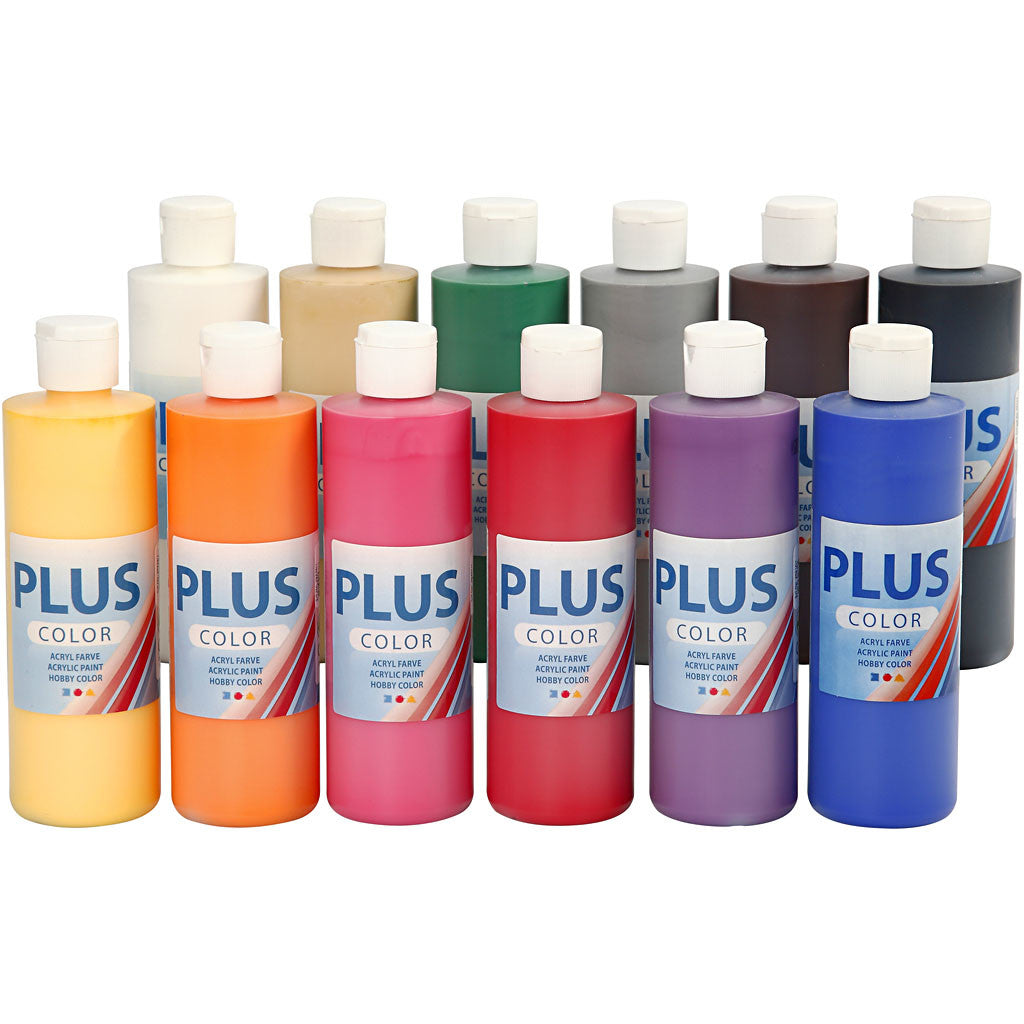 Plus Color Acrylverf, standaardkleuren, 12x250 ml/ 1 doos [HOB-39494]