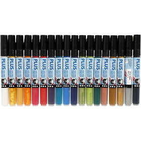Plus Color Marker, L: 14,5 cm, lijndikte 1-2 mm, diverse kleuren, 5,5 ml, 18 stuk/ 1 doos [HOB-39893]