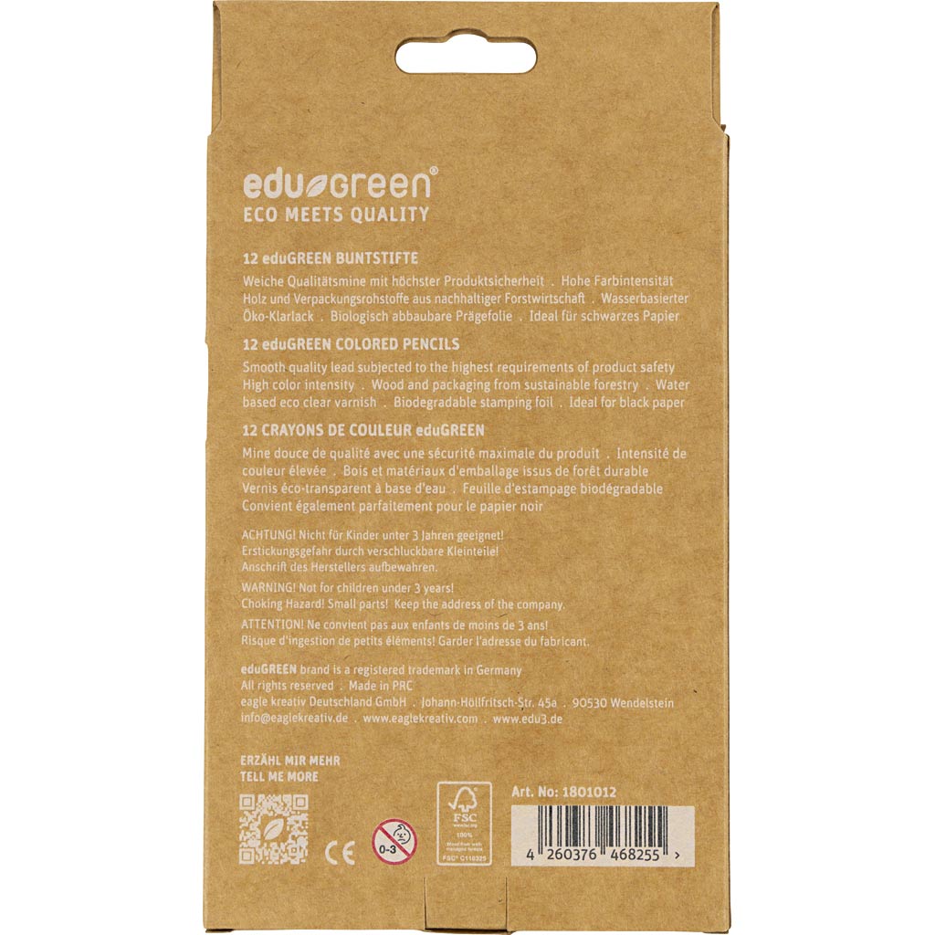 Edugreen Jumbo Kleurpotloden, dikte 10 mm, vulling 5 mm, diverse kleuren, 12 stuk/ 1 doos [HOB-408112]