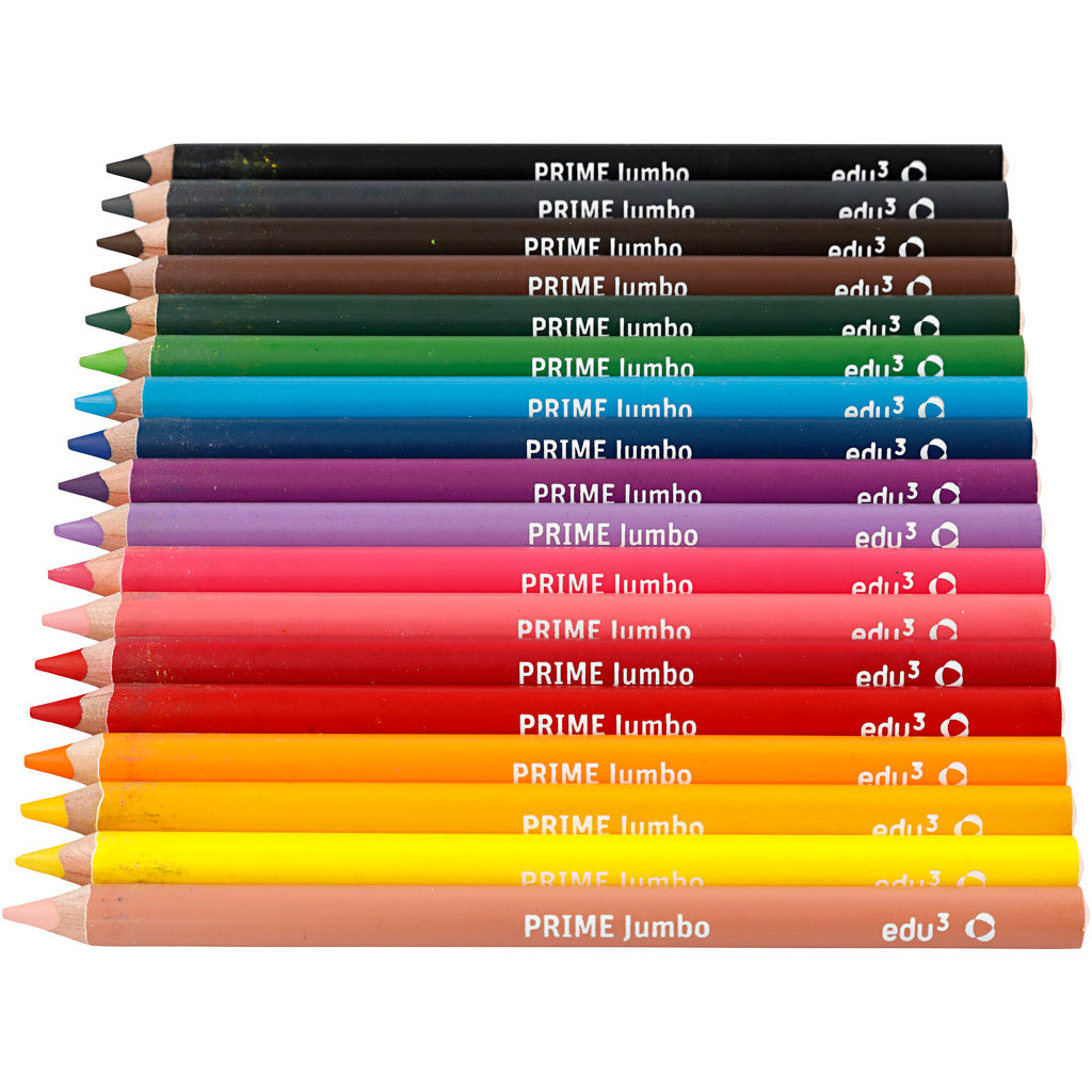 Edu Jumbo Kleurpotlood, dikte 10 mm, vulling 6,25 mm, diverse kleuren, 18 stuk/ 1 doos [HOB-409018]
