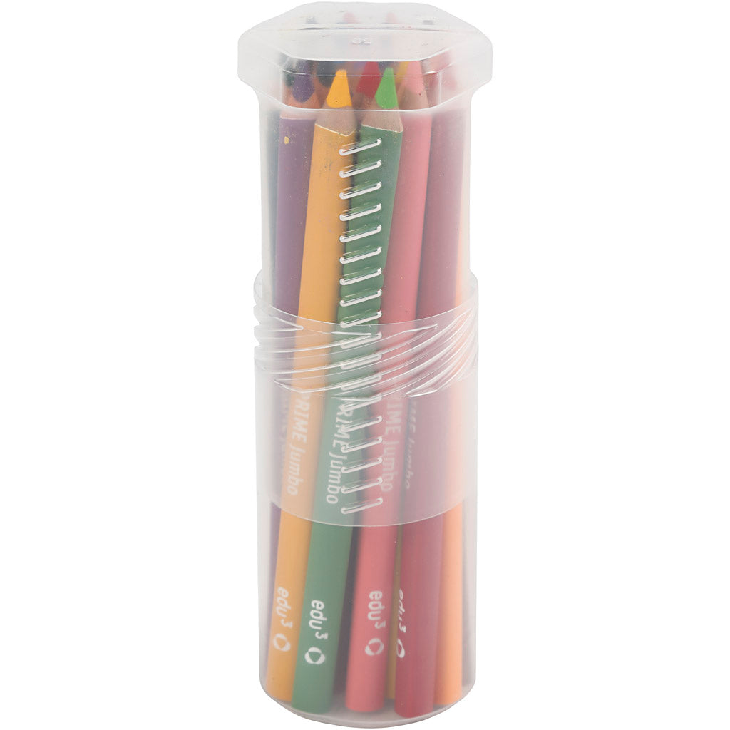 Edu Jumbo Kleurpotlood, dikte 10 mm, vulling 6,25 mm, diverse kleuren, 18 stuk/ 1 doos [HOB-409018]