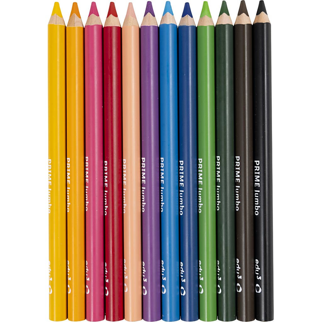 Edu Jumbo Kleurpotlood, dikte 10 mm, vulling 6,25 mm, diverse kleuren, 12 stuk/ 1 doos [HOB-409212]