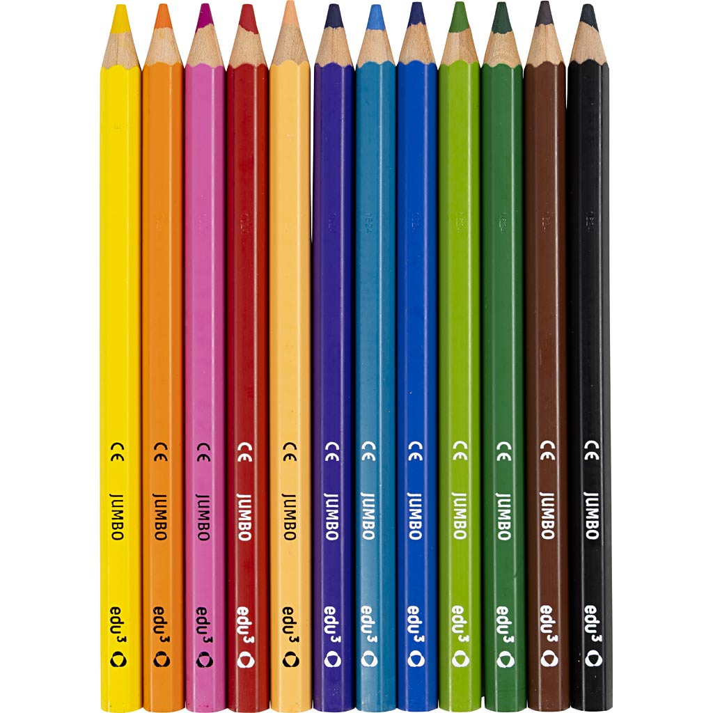 Edu Jumbo Kleurpotloden, dikte 10 mm, vulling 5 mm, diverse kleuren, 12 stuk/ 1 doos [HOB-409812]