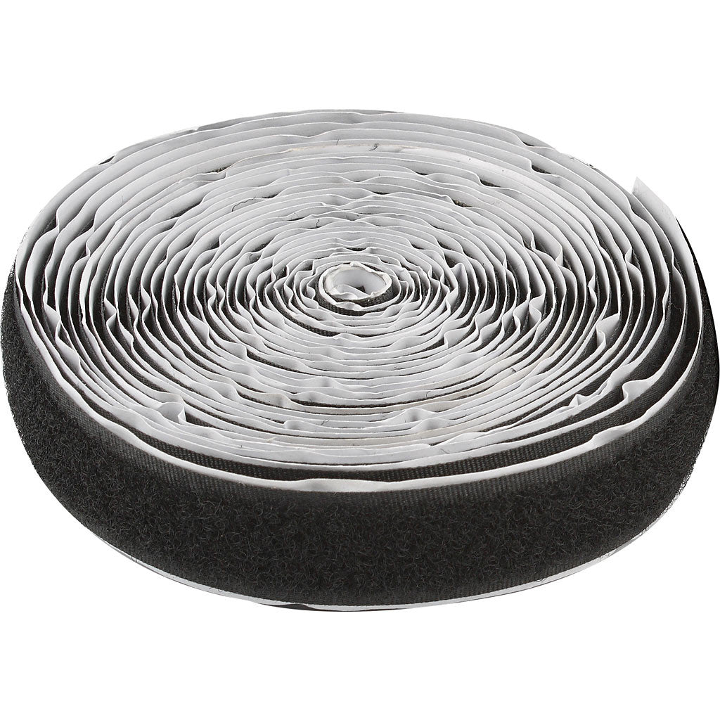 Klitteband haak en lussluiting, zelfklevend, B: 20 mm, zwart, 5 m/ 1 rol [HOB-41021]