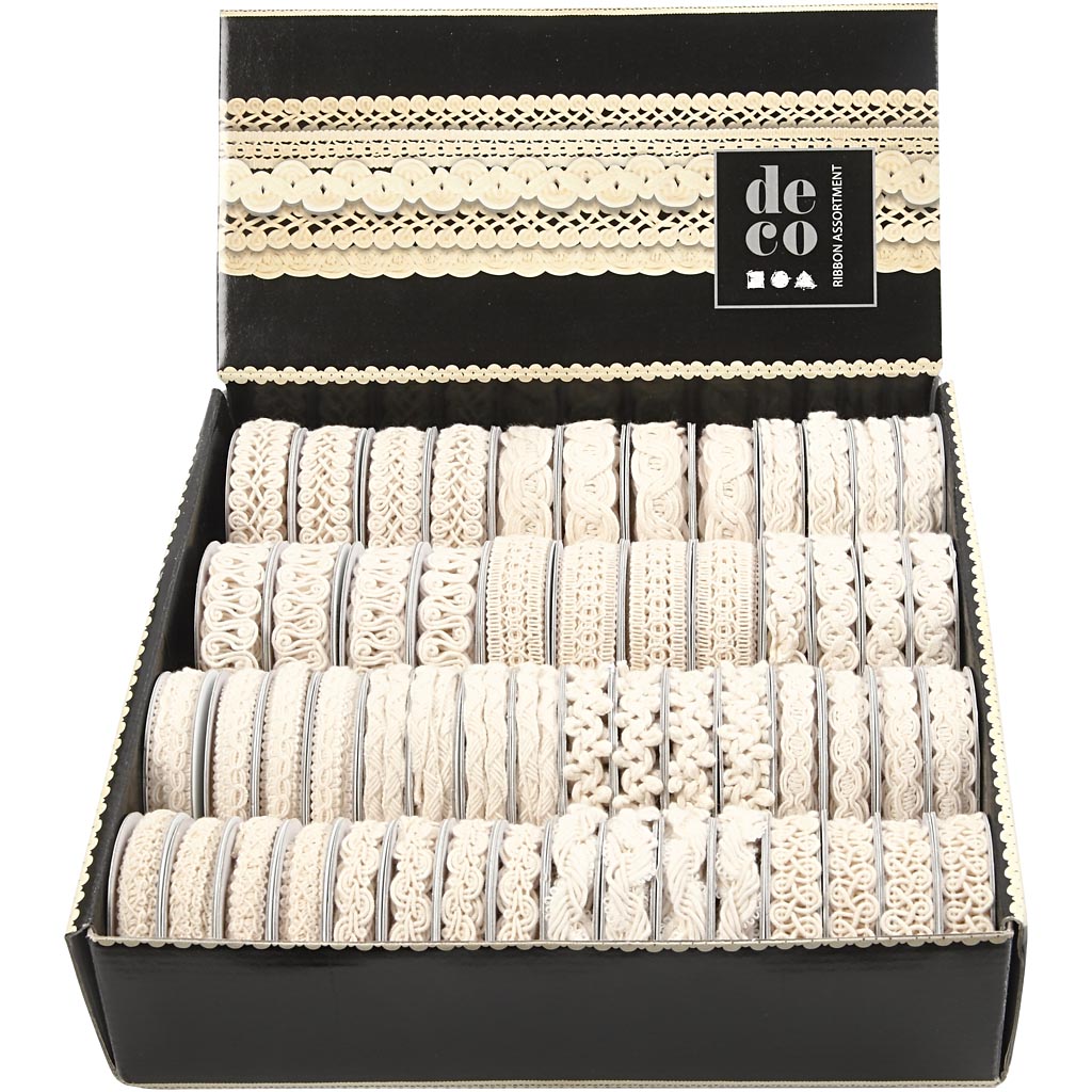 Decoratief lint, B: 6-18 mm, crème, 56x0.90 m/ 1 doos [HOB-41053]