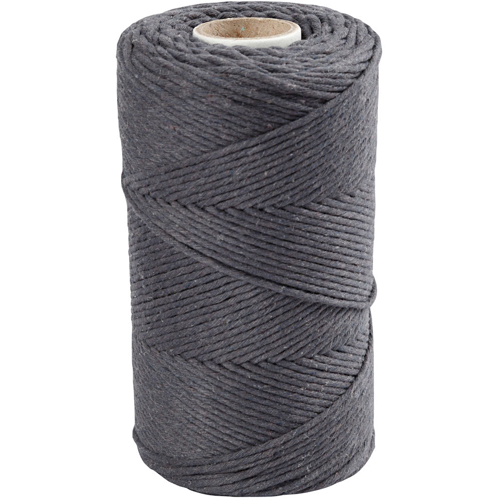 Macramé Cord, L: 198 M, dia. 2 mm, grey, 330 g/ 1 roll