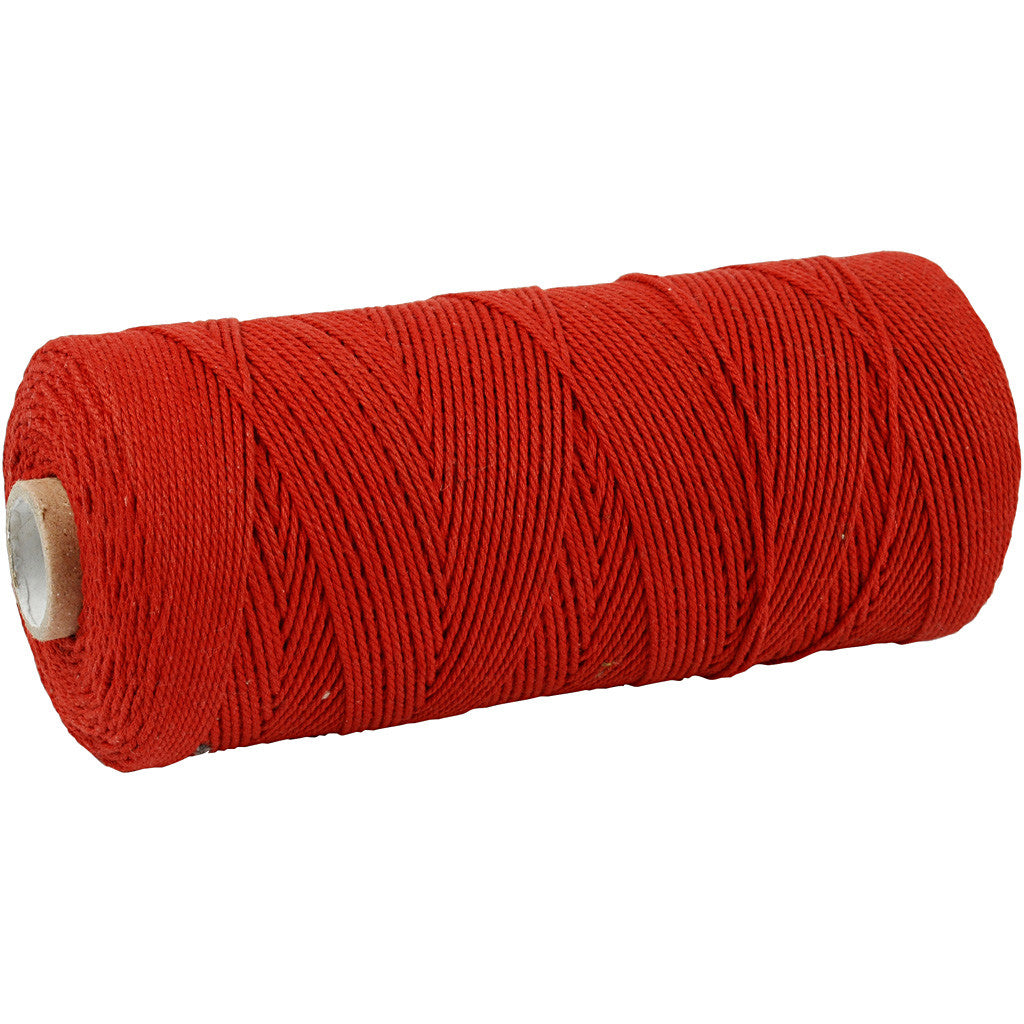 Macramé koord, L: 315 M, dikte 1 mm, Dunne kwaliteit 12/12, rood, 220 gr/ 1 bol [HOB-41506]