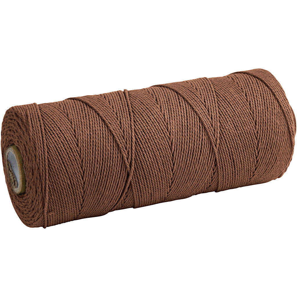 Macramé koord, L: 315 M, dikte 1 mm, Dunne kwaliteit 12/12, bruin, 220 gr/ 1 bol [HOB-41518]