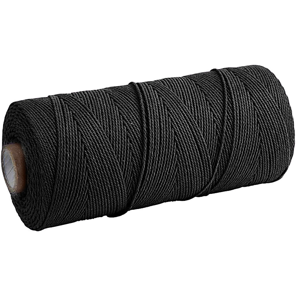 Macramé koord, L: 315 M, dikte 1 mm, Dunne kwaliteit 12/12, zwart, 220 gr/ 1 bol [HOB-41520]