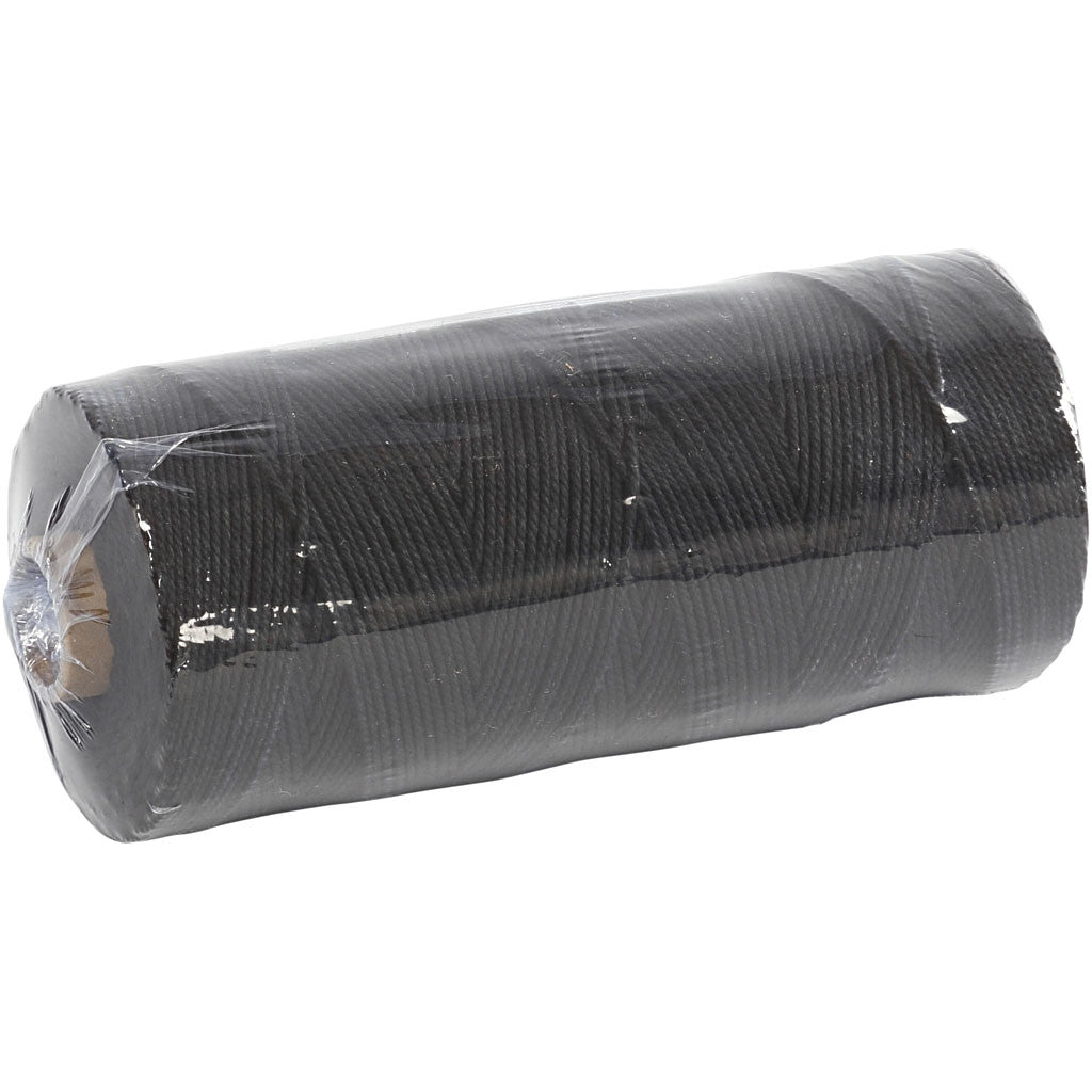 Macramé koord, L: 315 M, dikte 1 mm, Dunne kwaliteit 12/12, zwart, 220 gr/ 1 bol [HOB-41520]