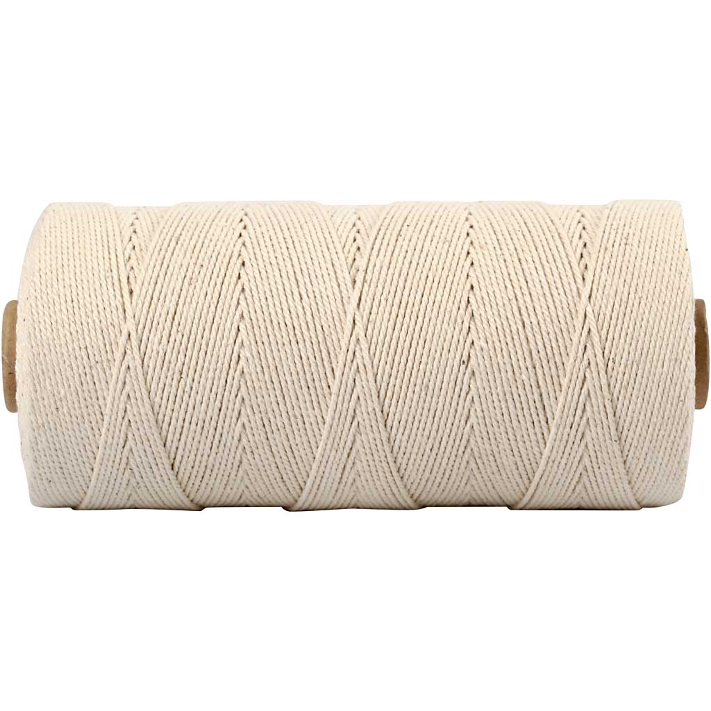 Macramé koord, L: 315 M, dikte 1 mm, Dunne kwaliteit 12/12, licht naturel, 220 gr/ 1 bol [HOB-41572]