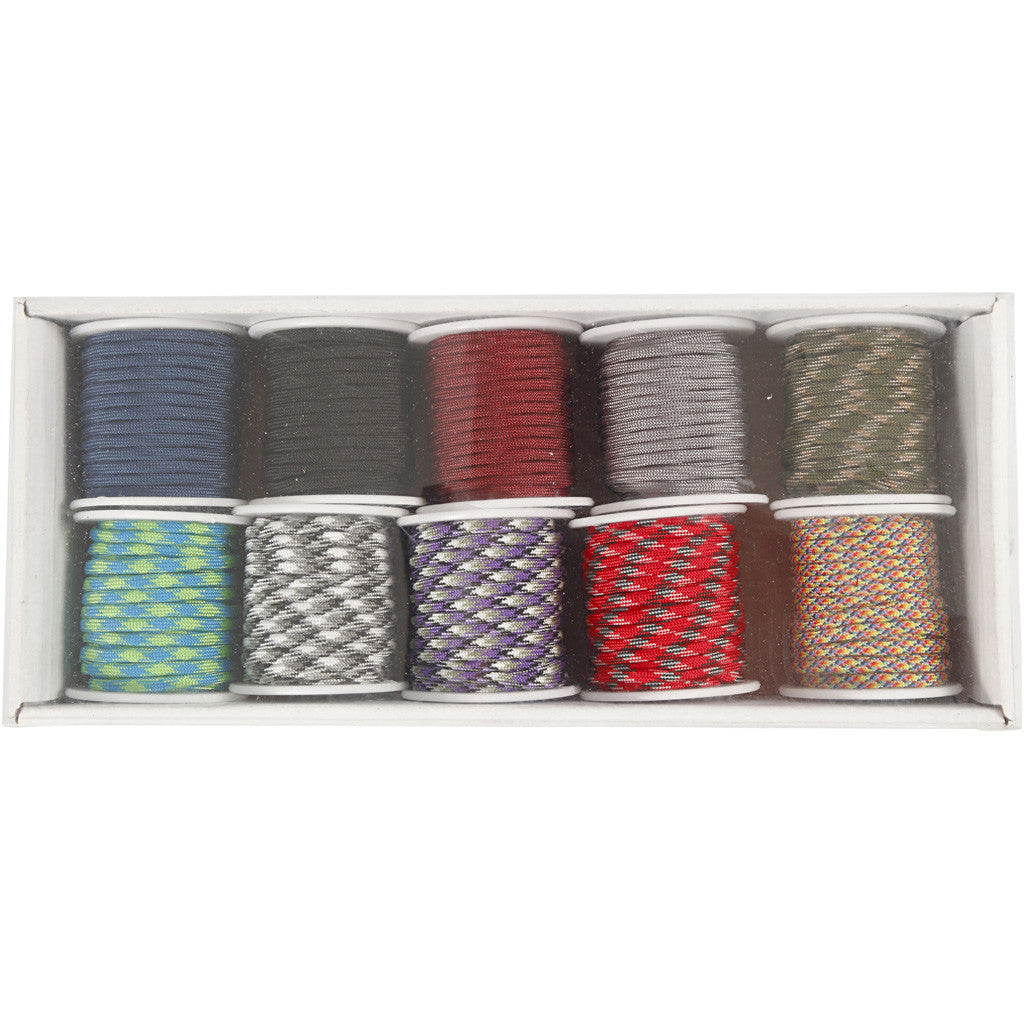 Macramé Koord, B: 5 mm, diverse kleuren, 10x10 m/ 1 doos [HOB-41652]