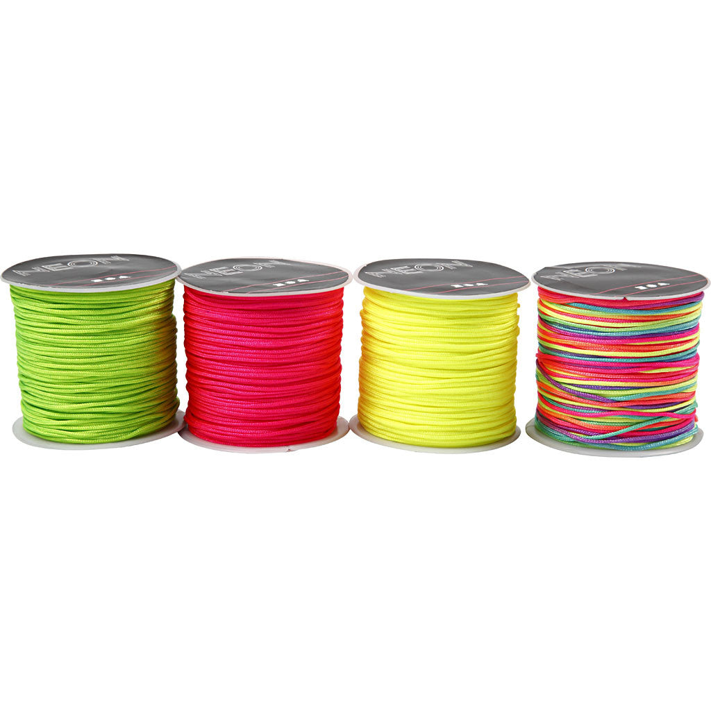 Macramé Koord, dikte 1 mm, neon groen, neon roze, neon geel, neonmix, 8x28 m/ 1 doos [HOB-41724]