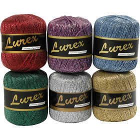 Lurex Glitter Garen, L: 160 M, diverse kleuren, 6x25 gr/ 1 doos [HOB-42147]
