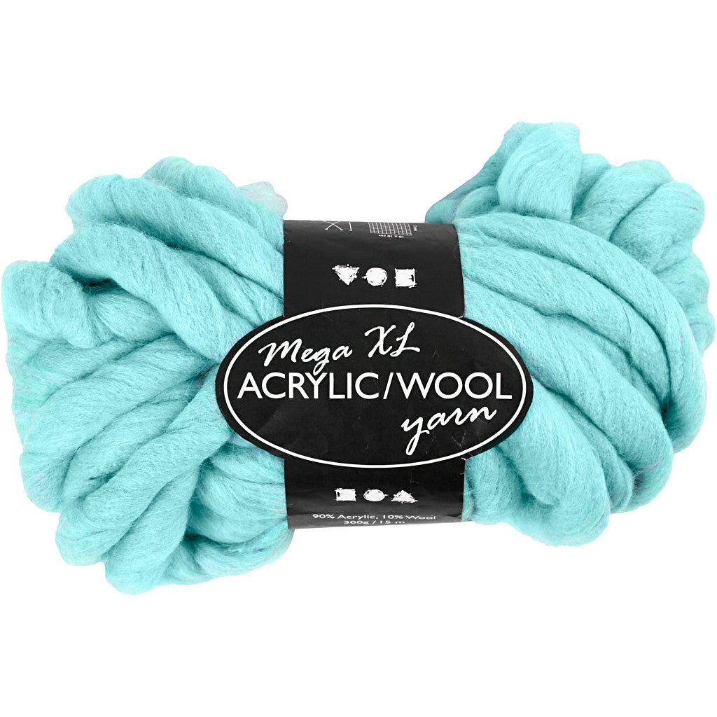 Chunky Yarn of Acrylic/Wool, L: 15 M, size mega, turquoise, 300 g/ 1 ball