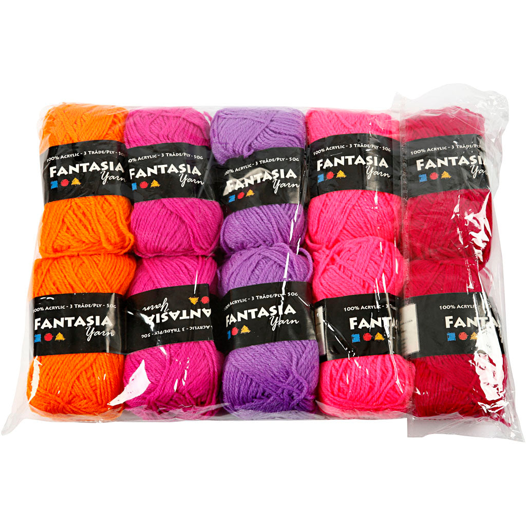Fantasia acrylgaren, L: 80 M, diverse kleuren, 10x50 gr/ 1 doos [HOB-42184]