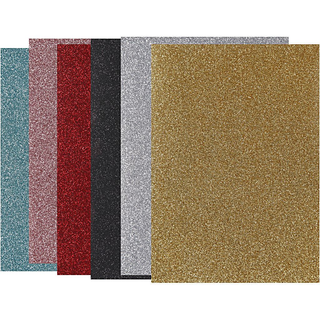Opstrijkfolie, vel 148x210 mm, glitter, diverse kleuren, 6x10 vel/ 1 doos [HOB-44337]