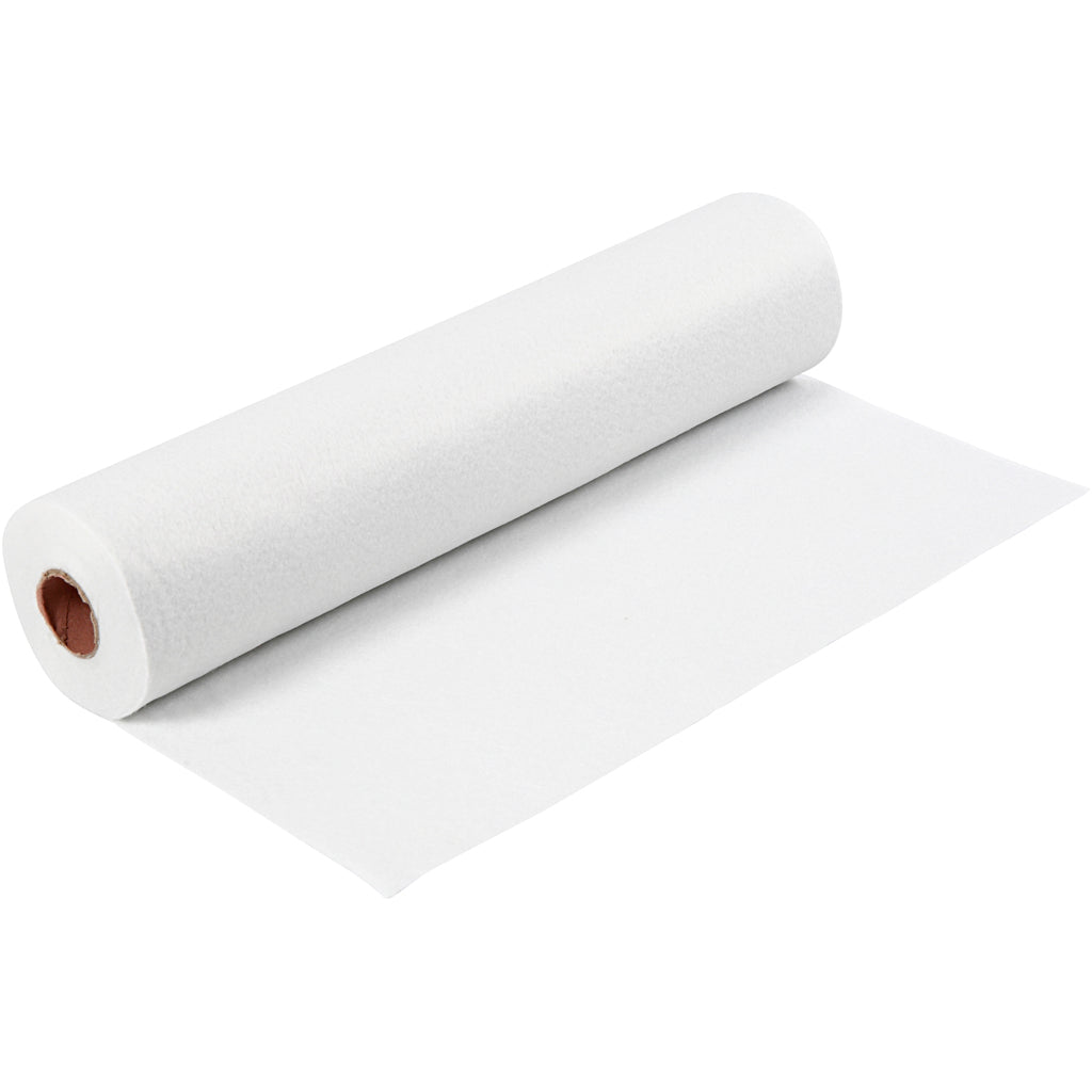 Craft felt, W: 45 cm, thickness 1,5-2 mm, 180-200 g, white, 5 m/ 1 roll